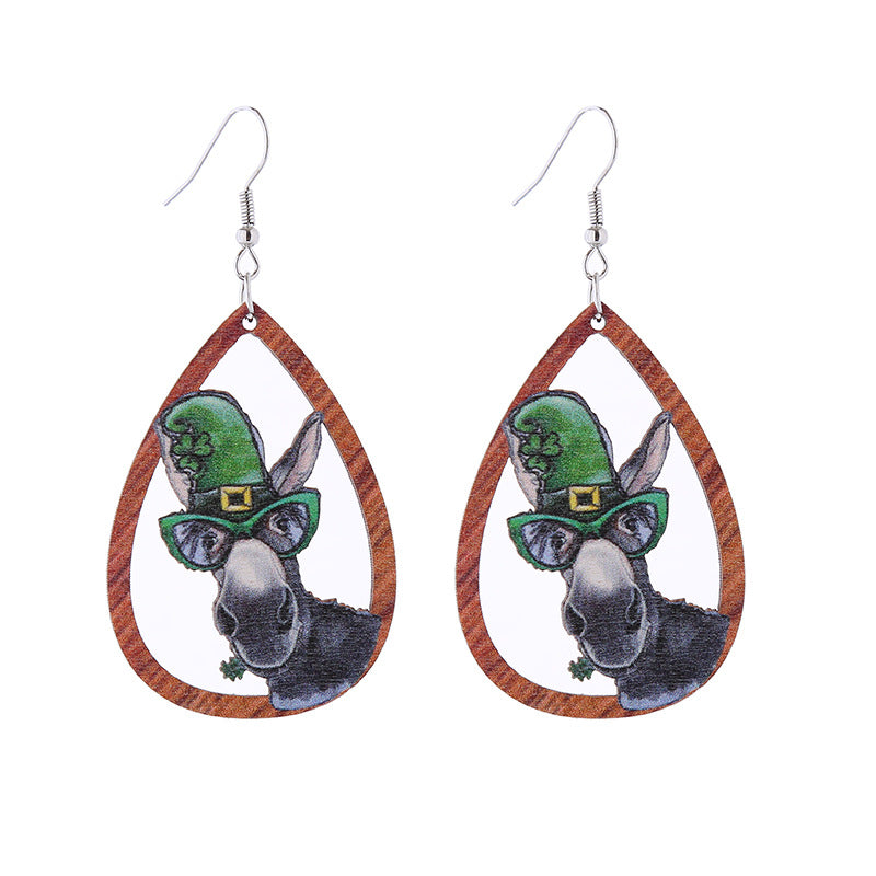 Wholesale Cross Mirror St. Patrick's Day Wood Earrings