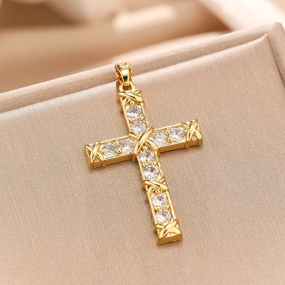 Wholesale Copper Inlay Zircon  Chain Cross Necklace
