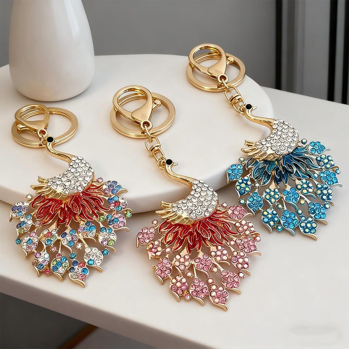 Wholesale Korean Style Peacock Crystal Keychain - Fashion Bag Charm &  Car Key Accessory