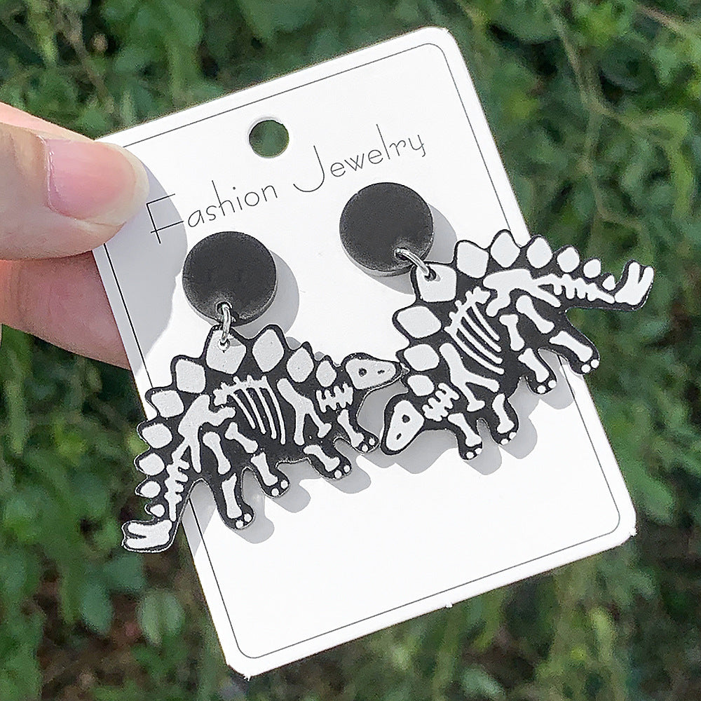 Wholesale Acrylic Black and White Dinosaur Earrings