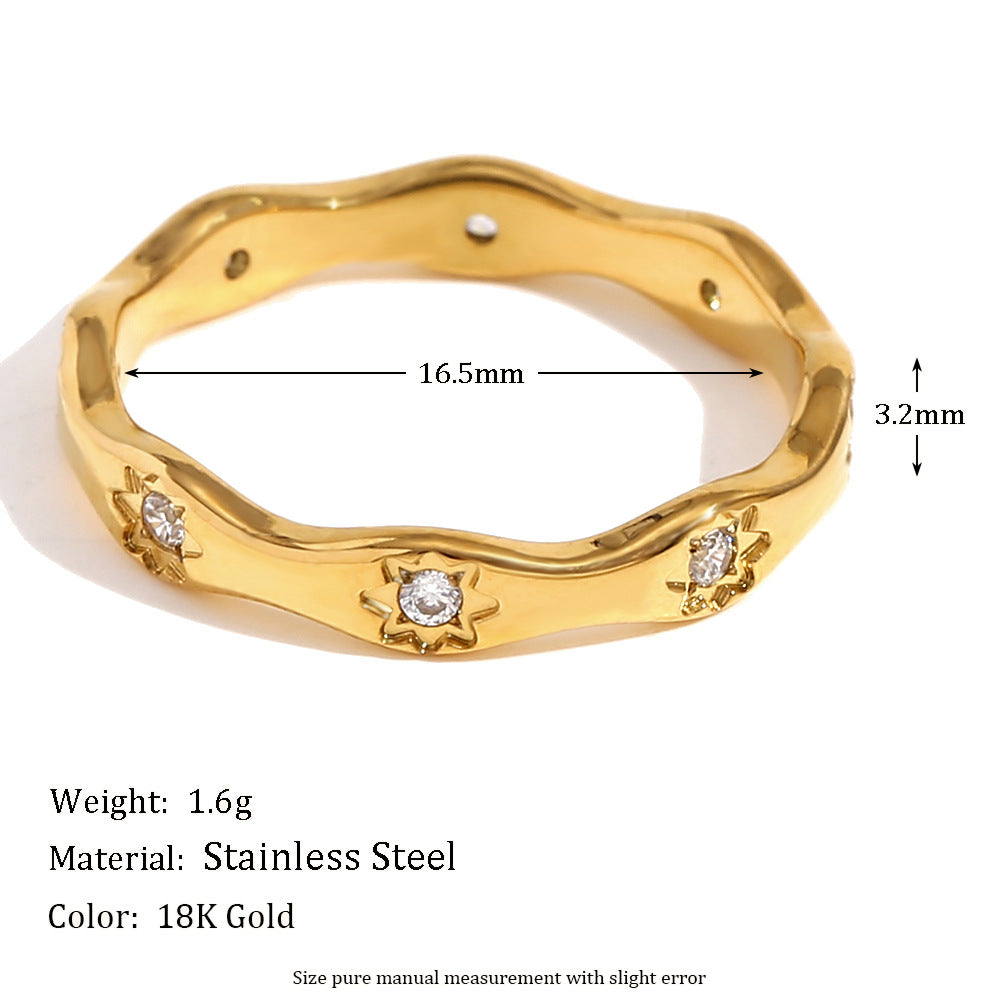 Wholesale Stainless Steel Gold Plated Wavy Star Ring,  Fashion Jewelry Accessory for Boutique Resale
