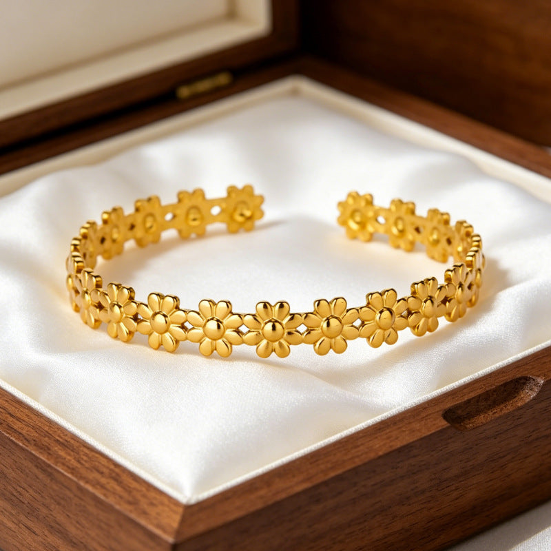 Wholesale Gold-Plated Copper Flower Bracelet &  Ring Set - Fashion Jewelry Accessory for Resale