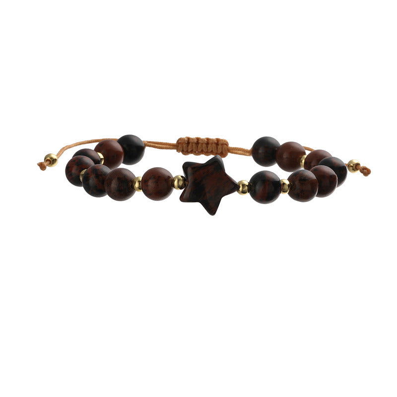 Wholesale Handmade Tiger Eye Pink Crystal Beaded Bracelet With Minimalist Star Charm Unisex Casual Fashion Accessory