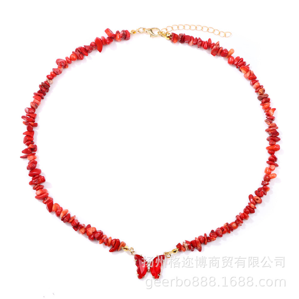 Wholesale Natural Color Stone Handmade Crystal Butterfly Pendant Necklaces ACC-NE-GEB001