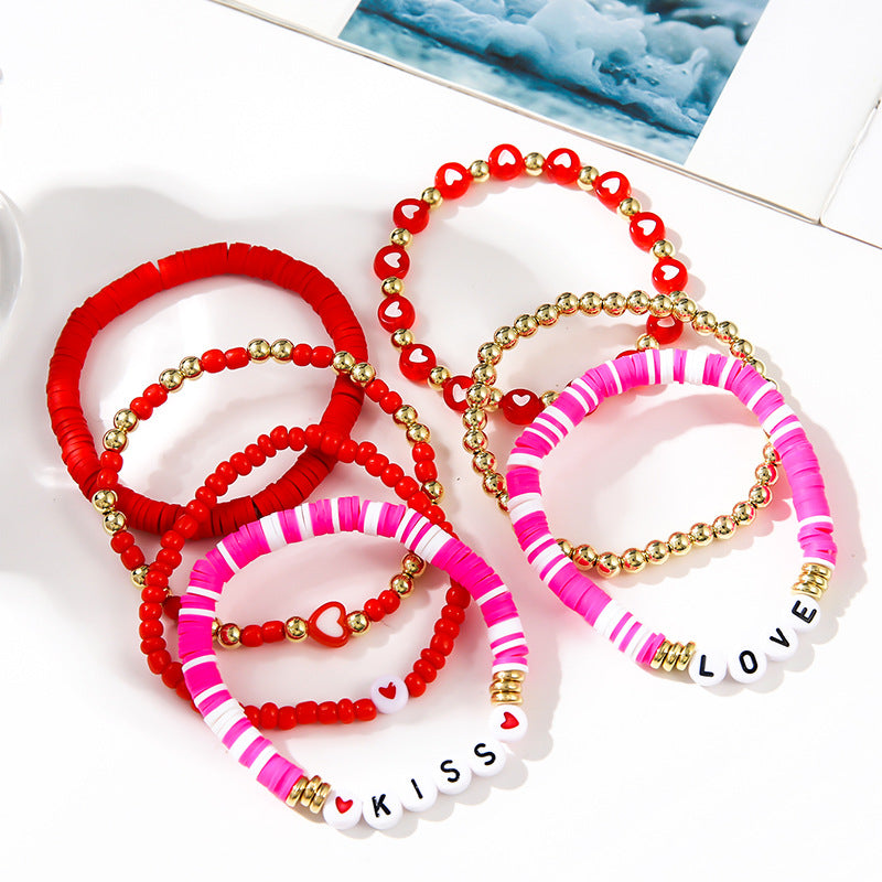 Wholesale Lucky Love Fashion Multi-color Soft Pottery Valentine's Day Bracelet