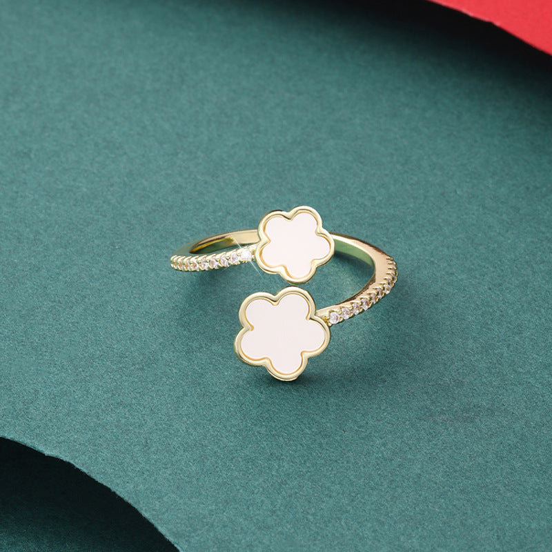 Wholesale Five Petal Flower Open Ring Adjustable Ring ACCVIP-RS-ZhuoM001
