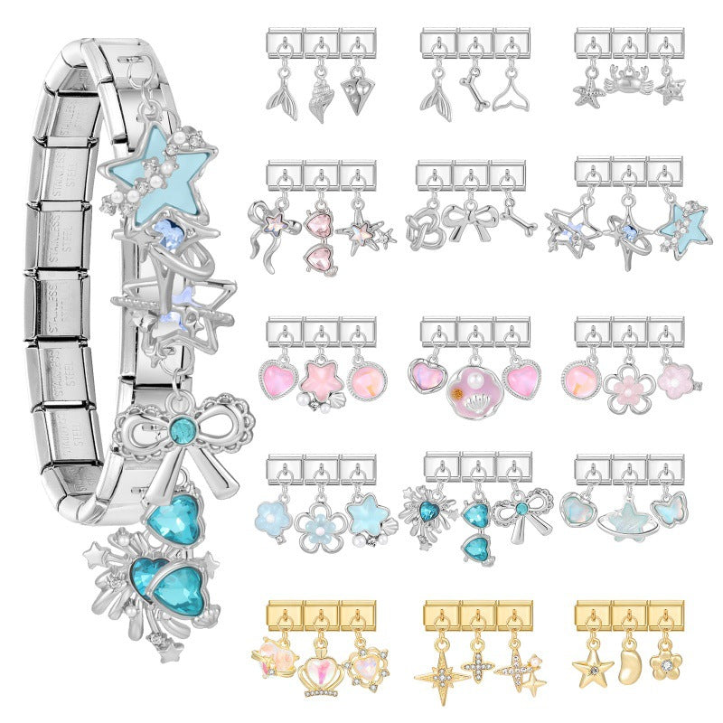 Wholesale Stainless Steel Flower Pendant Three-Piece DIY Bracelet Set Fashion Accessory for Everyday Wear