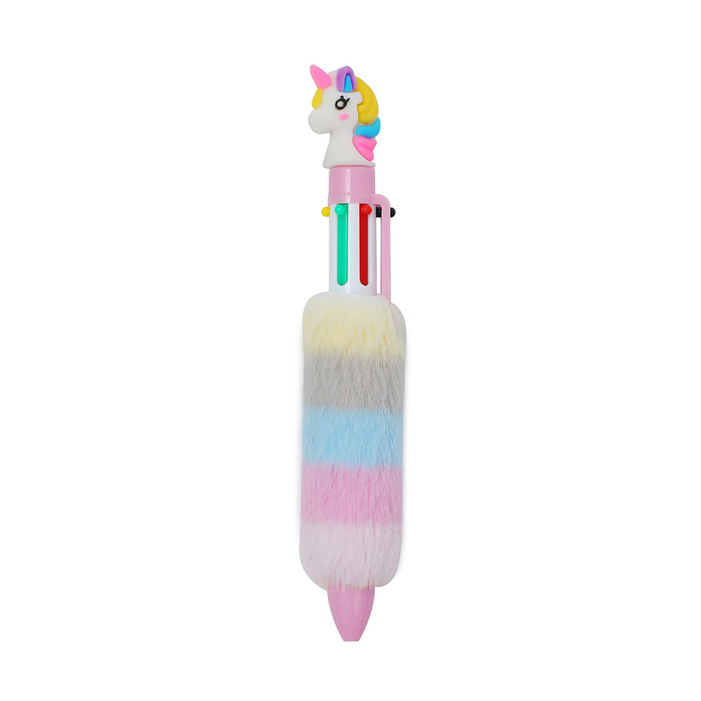 Wholesale Cartoon Unicorn Plush Ballpoint Pen Cute Six-color Push Stationery Notebook Pen ACC-PN-SuManshu001