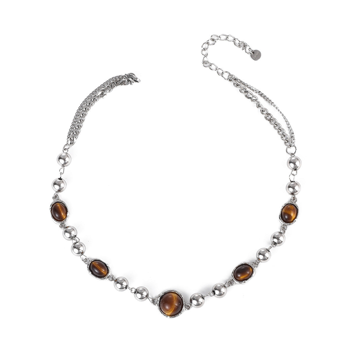 Wholesale Tiger Eye Stone Beaded Necklace Collarbone Sweater Chain Choker Necklace Titanium Steel ACC-NE-NS004