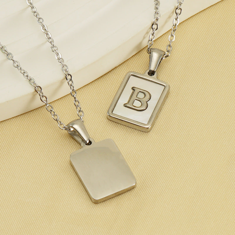 Wholesale  titanium steel square shell letter necklace