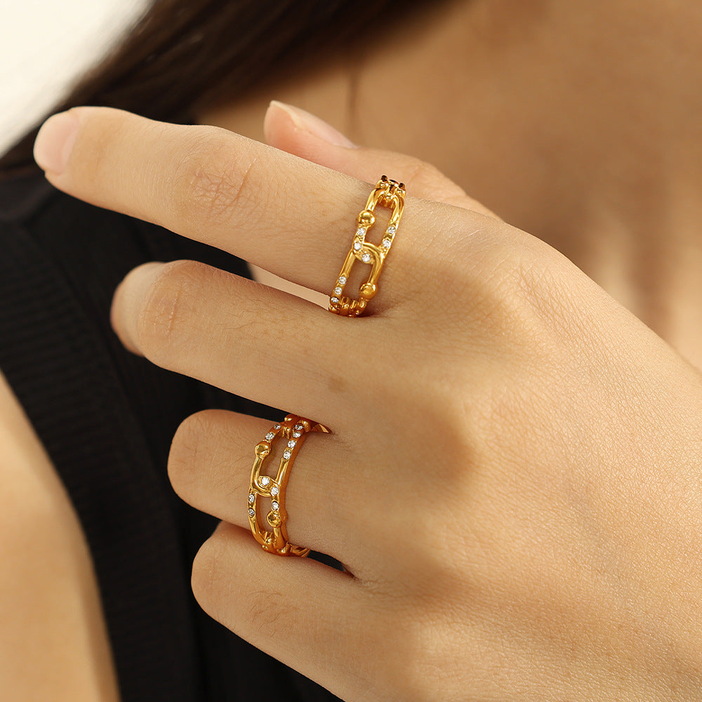 Wholesale titanium steel plated 18k diamond opening ring fashion retro geometric women' s ring