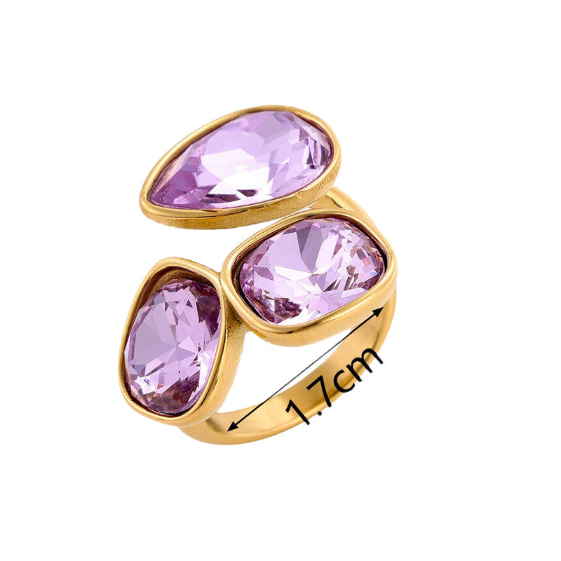 Wholesale Colorful titanium steel 18K gold-plated open water droplet square ring