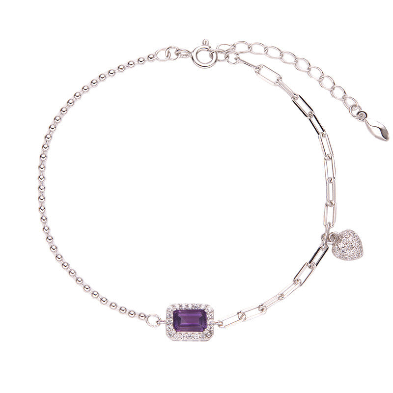 Wholesale natural amethyst gemstone s925 sterling silver bracelet