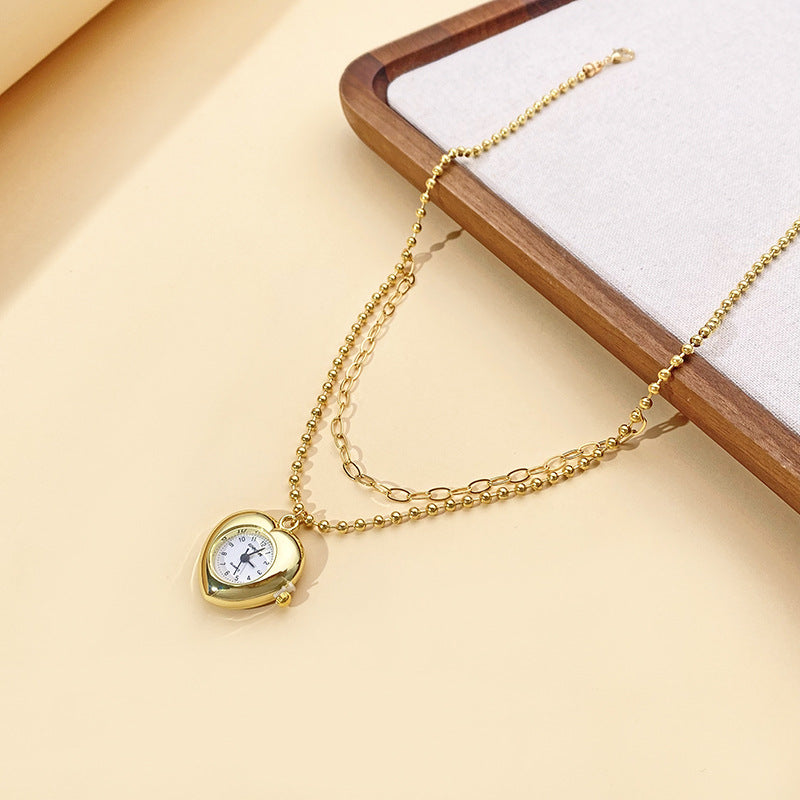 Wholesale Fashionable Heart Clock Pendant Layered Choker Necklace For Women Chic Jewelry Accessory For Boutique Resale
