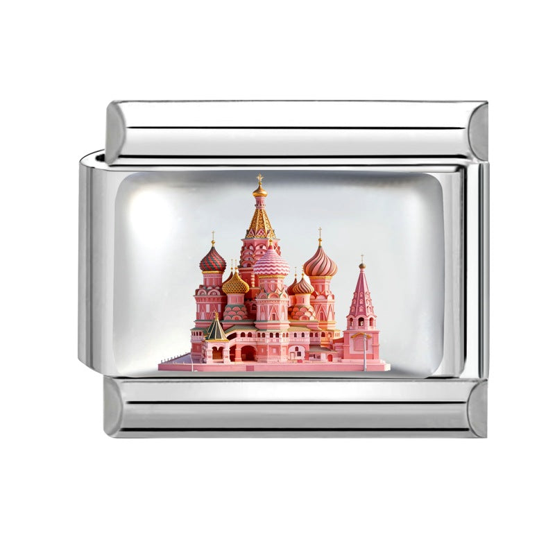 Wholesale Italian Style Travel Landmark Stainless Steel DIY Bracelet Module Fashion Accessory