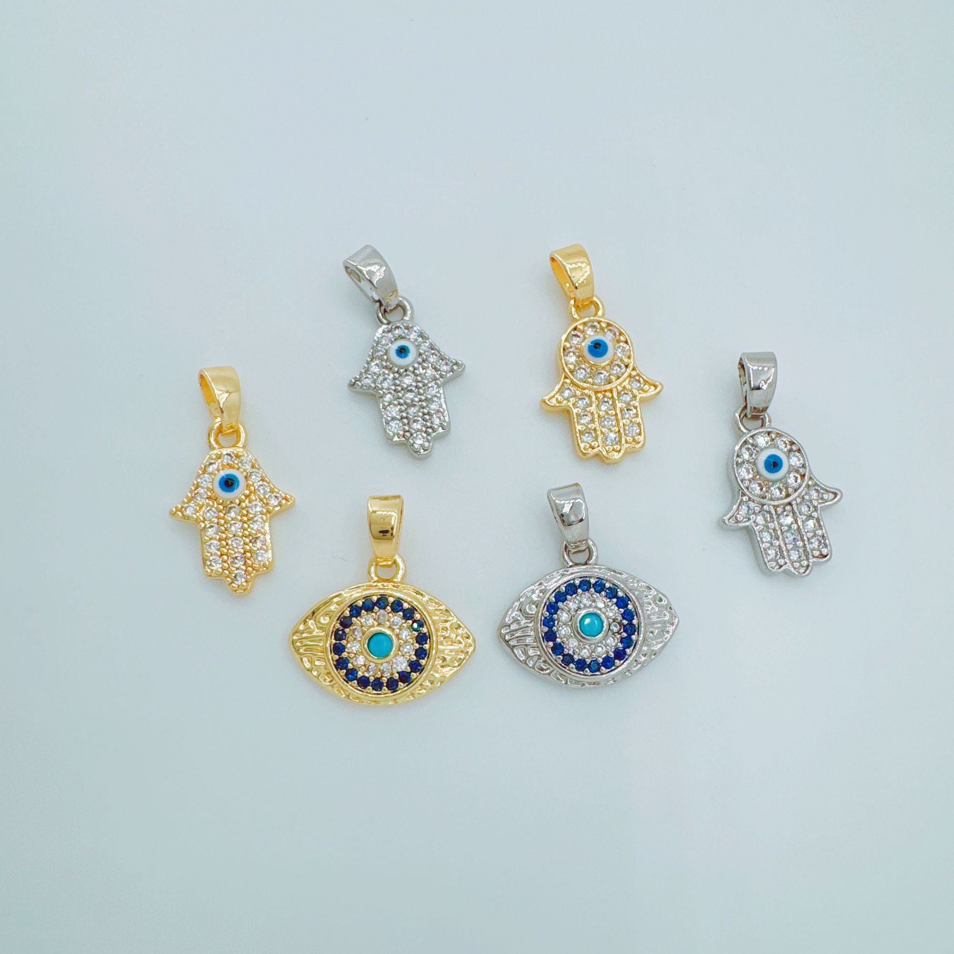 Wholesale Gold Plated Copper Zircon Evil Eye Pendant Charm Fashion Jewelry Accessory for DIY Bracelet Necklace