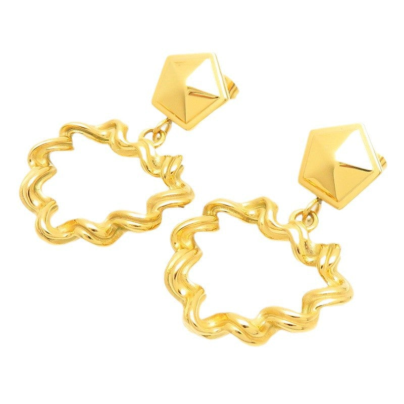 Wholesale geometric patchwork pleated pattern hollow heart shaped stainless steel earrings