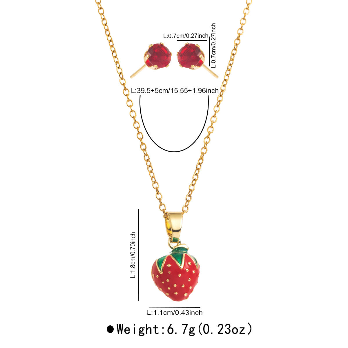 Wholesale  Fruit Series Strawberry Cherry Oil Pendant Stainless Steel Earrings Necklace Jewelry suit