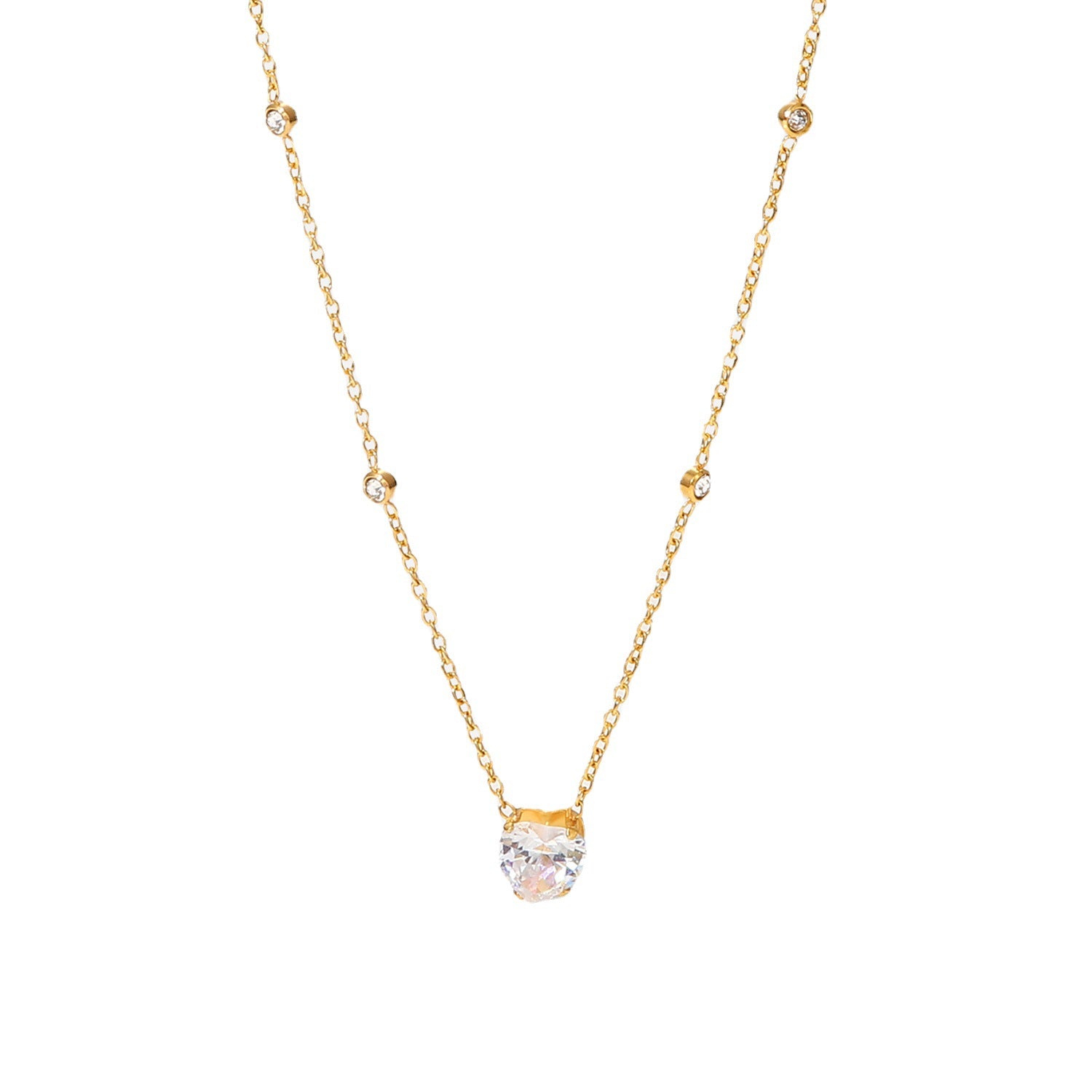 Wholesale 18K Gold Plated Stainless Steel White Heart Shaped Zircon Necklace ACC-NE-Jied003