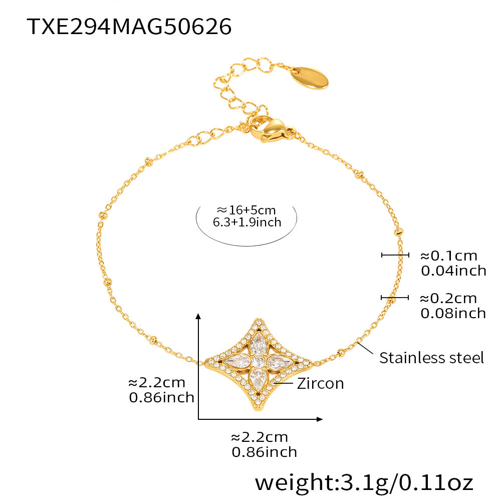 Wholesale Stainless steel  Zircon Rhombus Flower Full Diamond Necklace Bracelet Ring Set