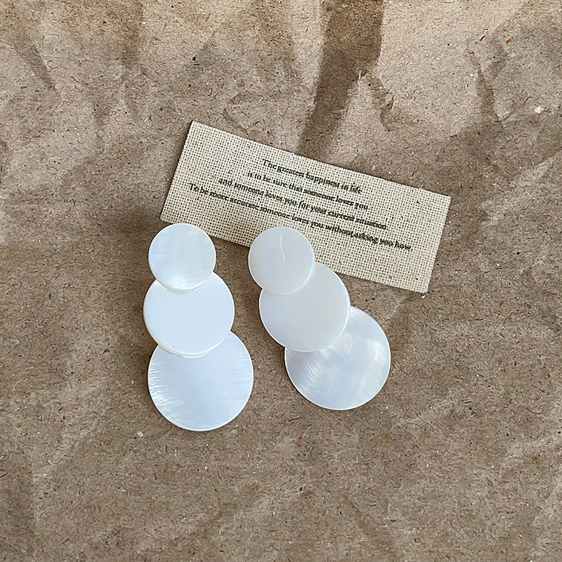 Wholesale Three Layer Brushed Disc Shell Earrings Trendy Jewelry Accessory Gift for Women
