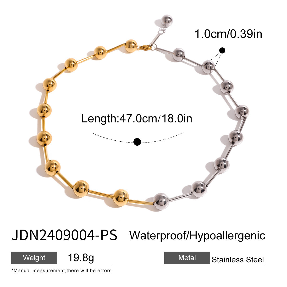 Wholesale 18k gold stainless steel gold and silver color matching steel ball necklace