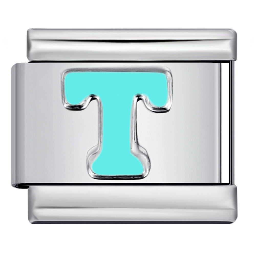 Wholesale Italian Charm Bracelet 9mm DIY sky blue English letter series   Creative Stainless Steel Composable Bracelet