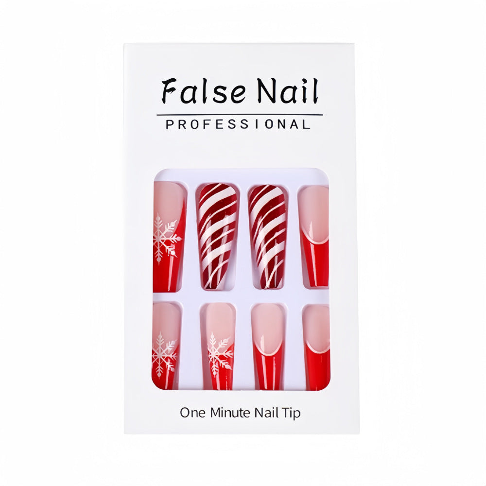 Wholesale 24 Pieces/ box Christmas  Snowflake  Red and White Stripes Nail
