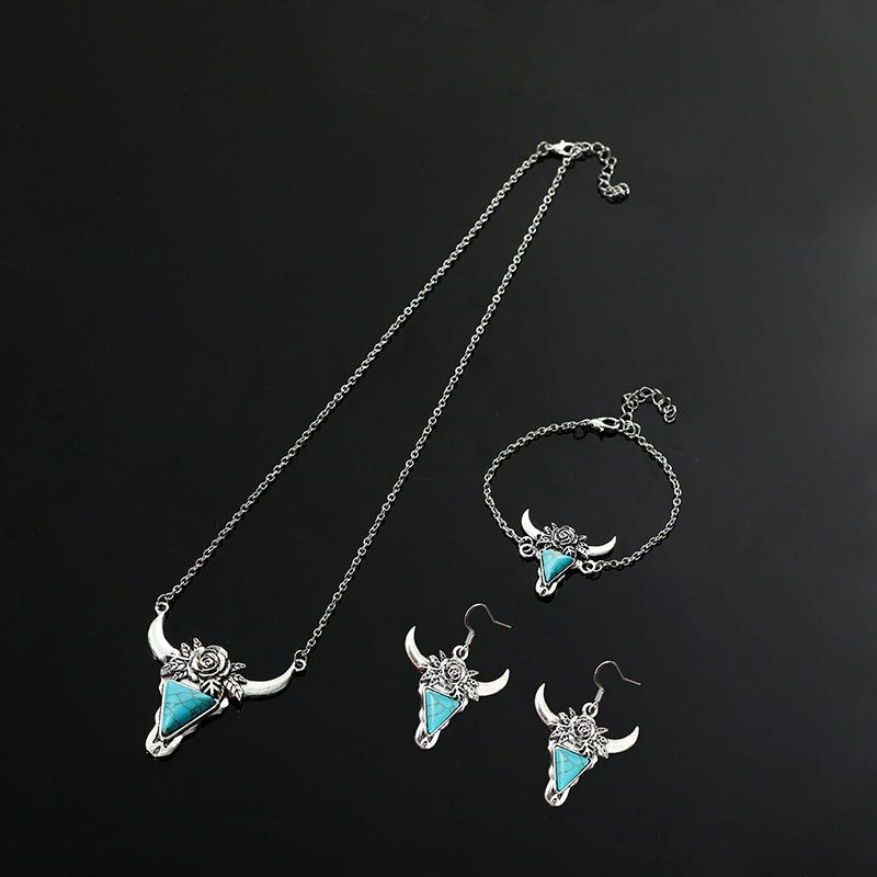 Wholesale Western Vintage-Style Bullhead Turquoise Jewelry Set