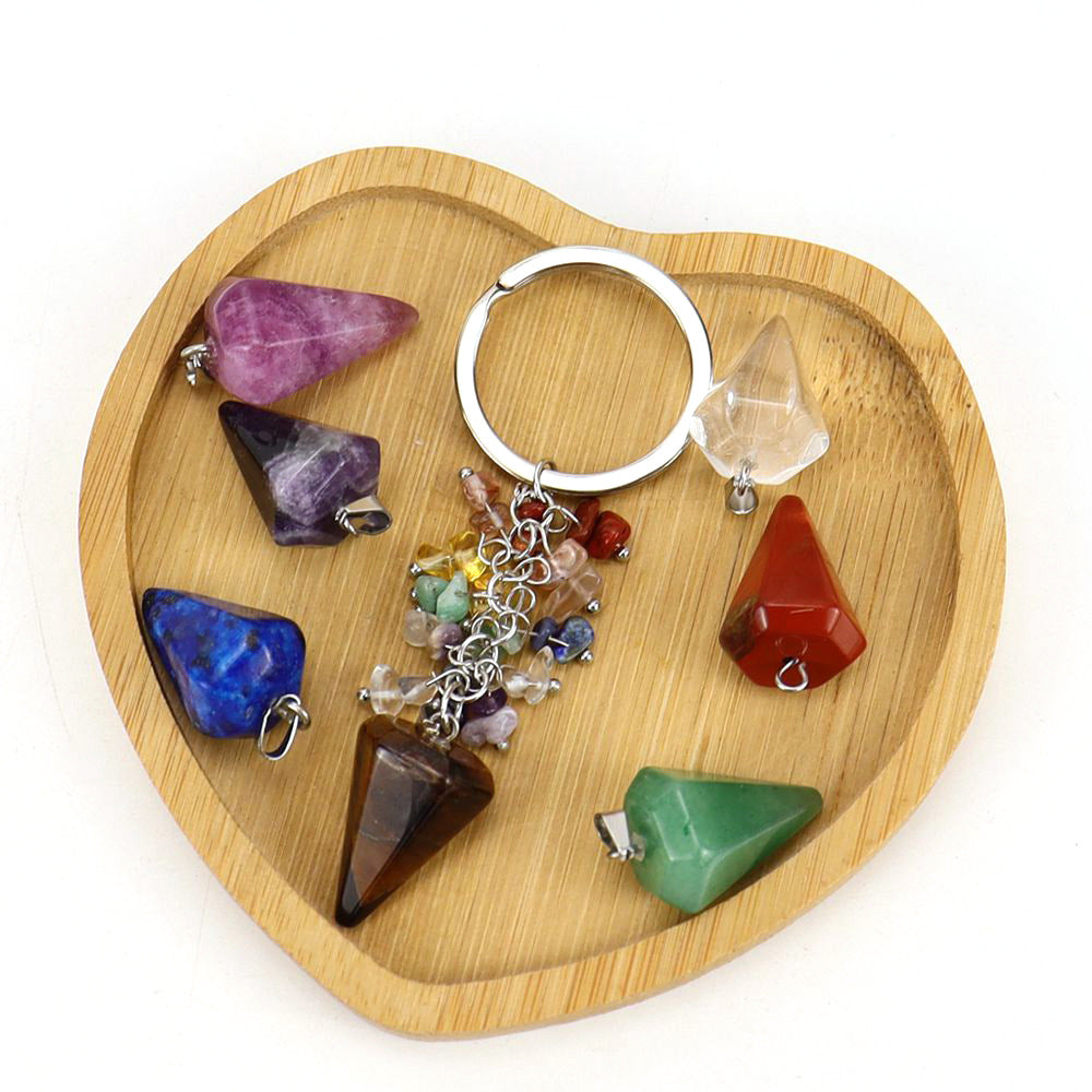 Wholesale Natural Colorful Gravel Hexagonal Prism Keychain ACC-KC-HanX003