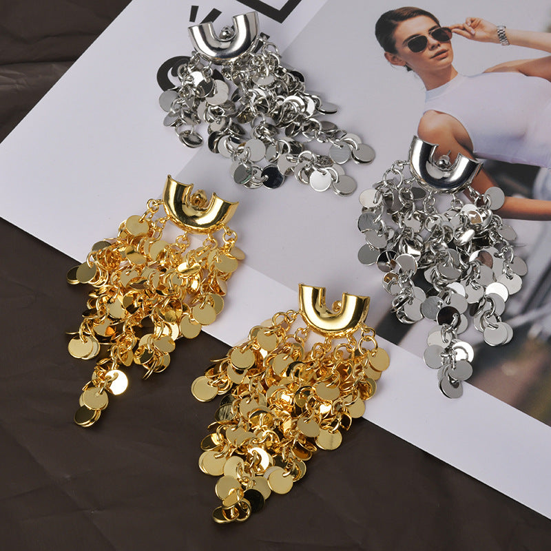 Wholesale  Metal Style Sequin Tassel Elegant Earrings