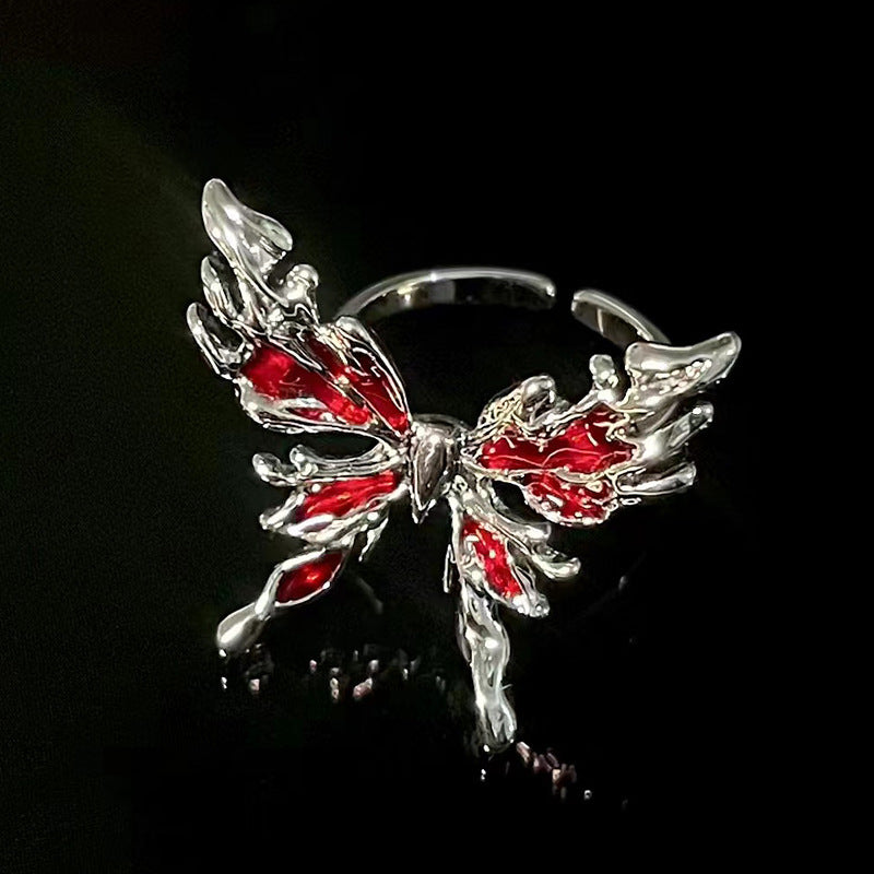 Wholesale Retro Red Geometric Gemstone Design Ring for Men and Women Niche Personality Punk Dark Hollow Texture Metal Ring