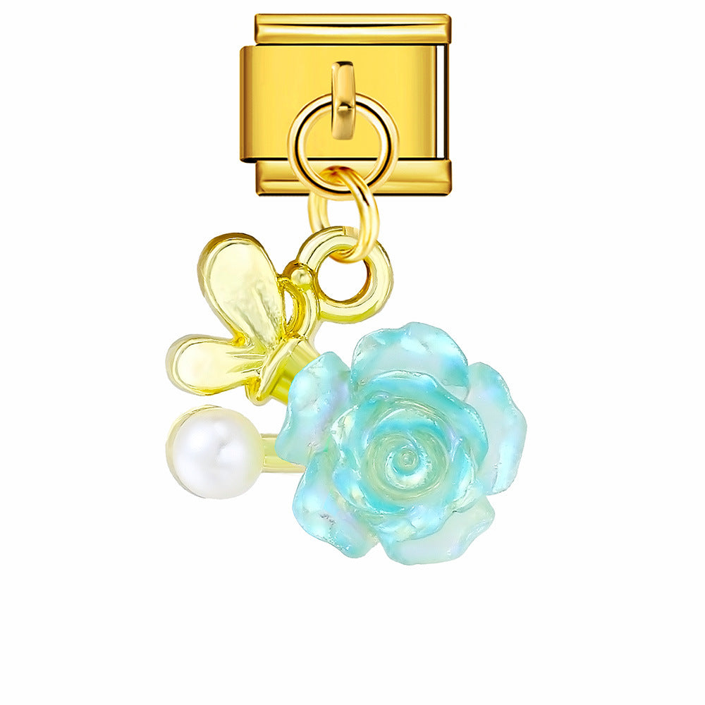 Wholesale Italian Charm Bracelet 9mm DIY Love Flower Pendant  Creative Stainless Steel Composable Bracelet