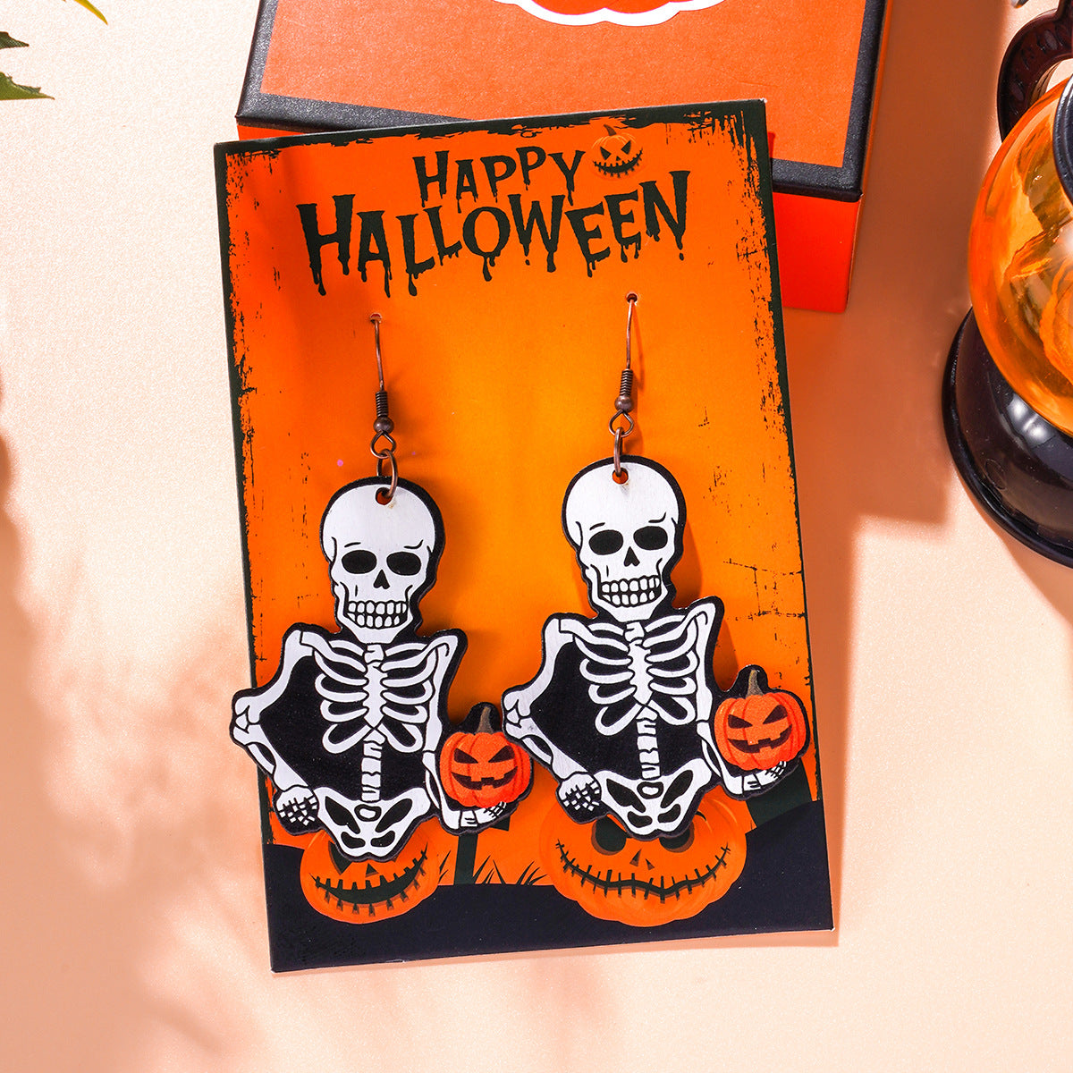 Wholesale Halloween Cartoon Bat Ghost Pumpkin Wood Earrings ACC-ES-Ditong001