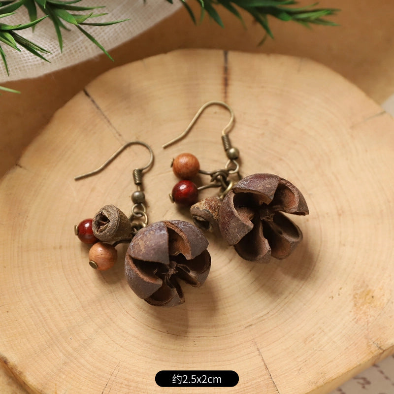 Wholesale Vintage Hand-made Plant Fruit Wood Earrings
