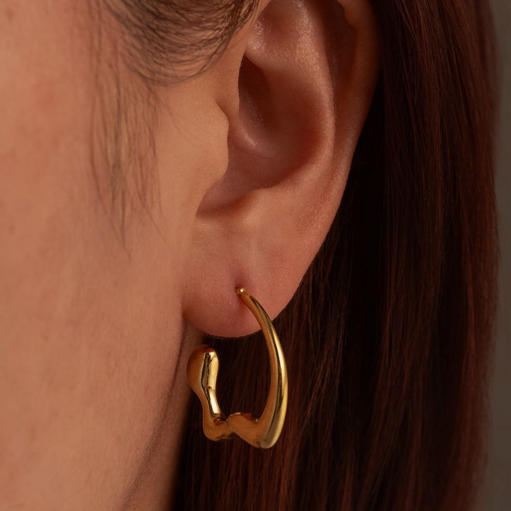 Wholesale Fashionable Irregular C-Shaped Stainless Steel Earrings 18K Gold Plated Boutique Resale