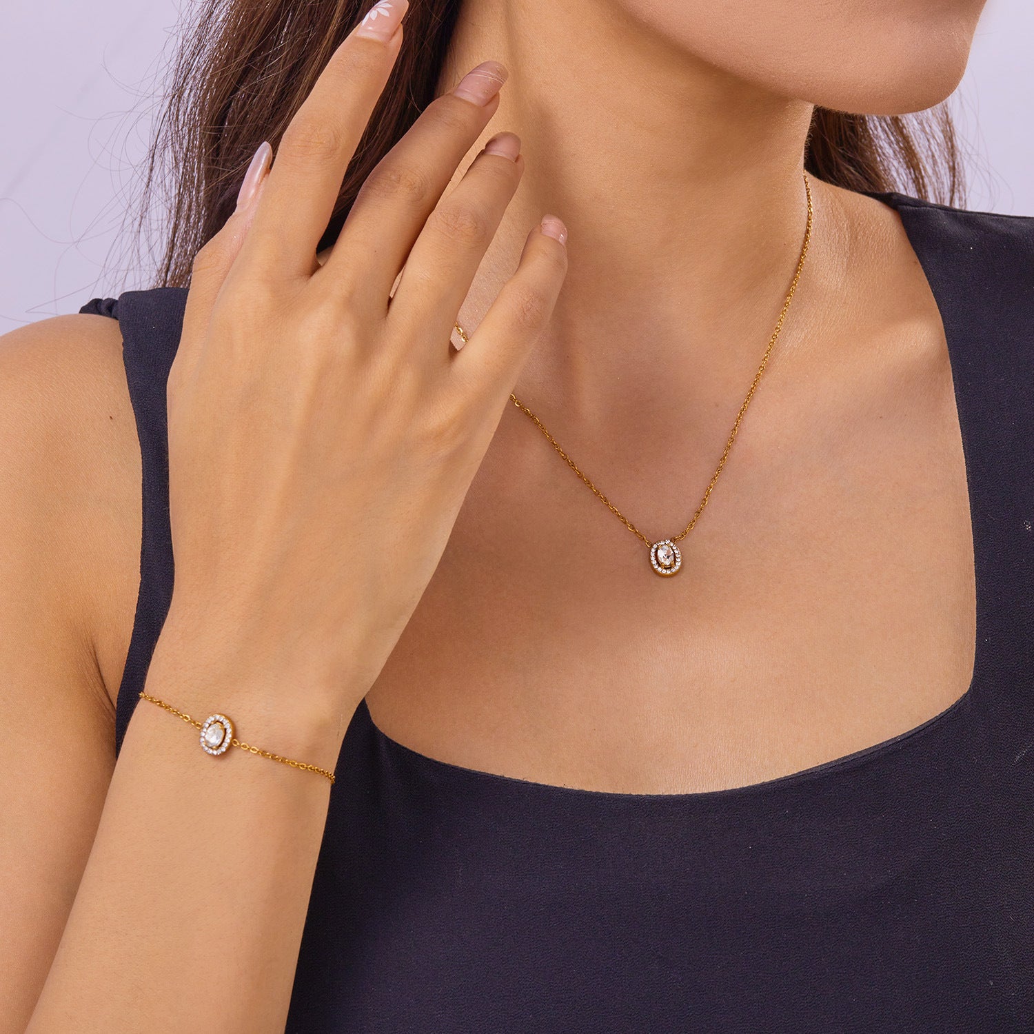 Wholesale Titanium Steel Flower Geometric Necklace