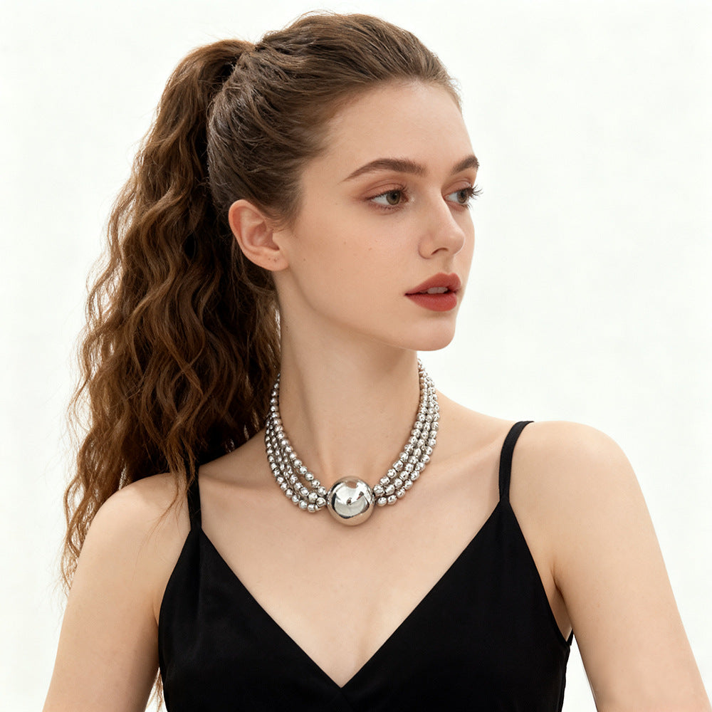 Wholesale Imitation Pearl Layering Choker Necklace White Large Bead Trendy Boutique Resale Jewelry Accessory