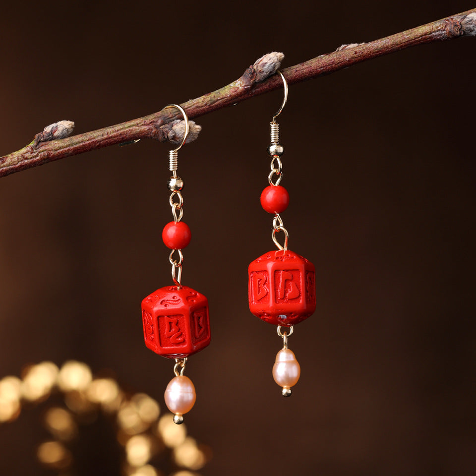 Wholesale Hanfu Retro Plum Blossom Freshwater Pearl Earrings Chic Fashion Jewelry Accessory For Boutique Resale