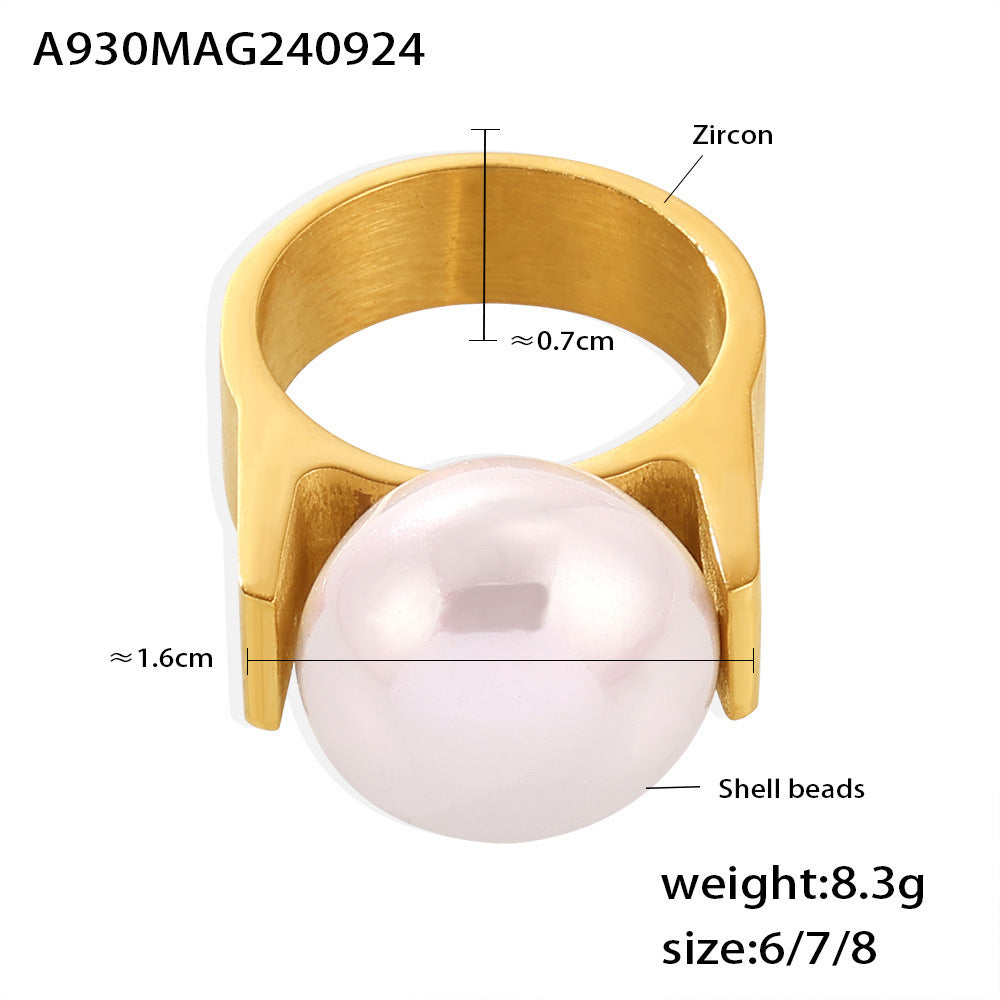 Wholesale Titanium Steel luxury exaggerated large shell bead ring
