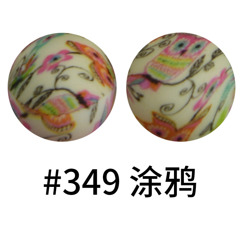 Wholesale 50pcs 15mm Western Style Leopard Skull Color Aztec Printed Silicone Balls Beads ACC-BDS-HeSheng004