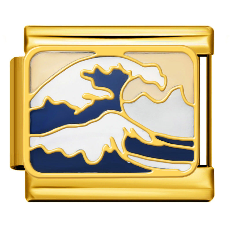 Wholesale 5pcs Italian Charm Bracelet 9mm DIY Splicing Gold-Based Star-Moon Blue Stainless Steel Composable Bracelet