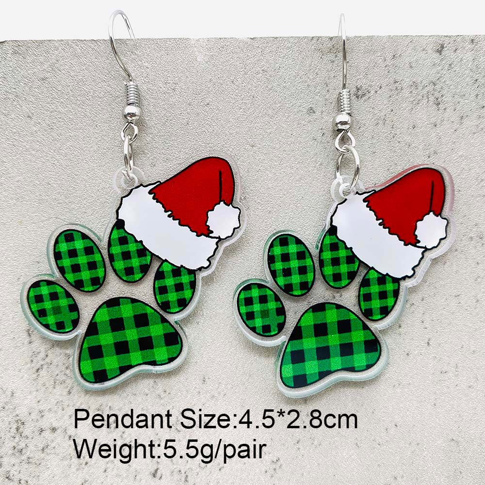 Wholesale Christmas Santa Hat Green Red Plaid Acrylic Earrings ACC-ES-ChenY096