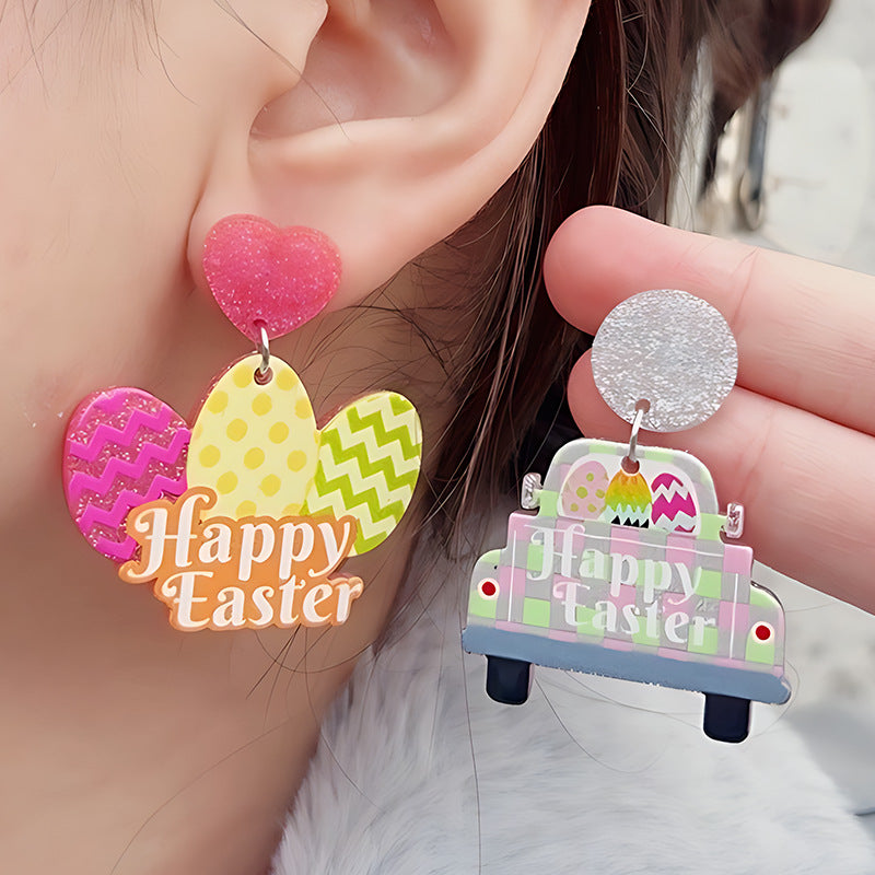 Wholesale 2PCS Acrylic Easter Bunny Egg Earrings