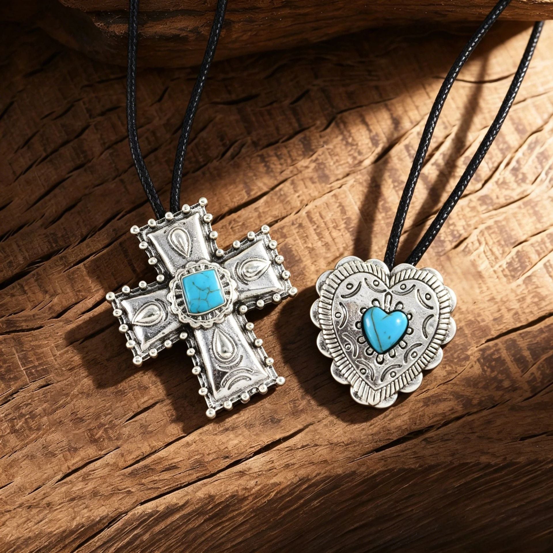 Wholesale Retro Bohemian Cross Love Heart Choker Necklace Zinc Alloy Turquoise Gothic Style Jewelry Accessory for Women