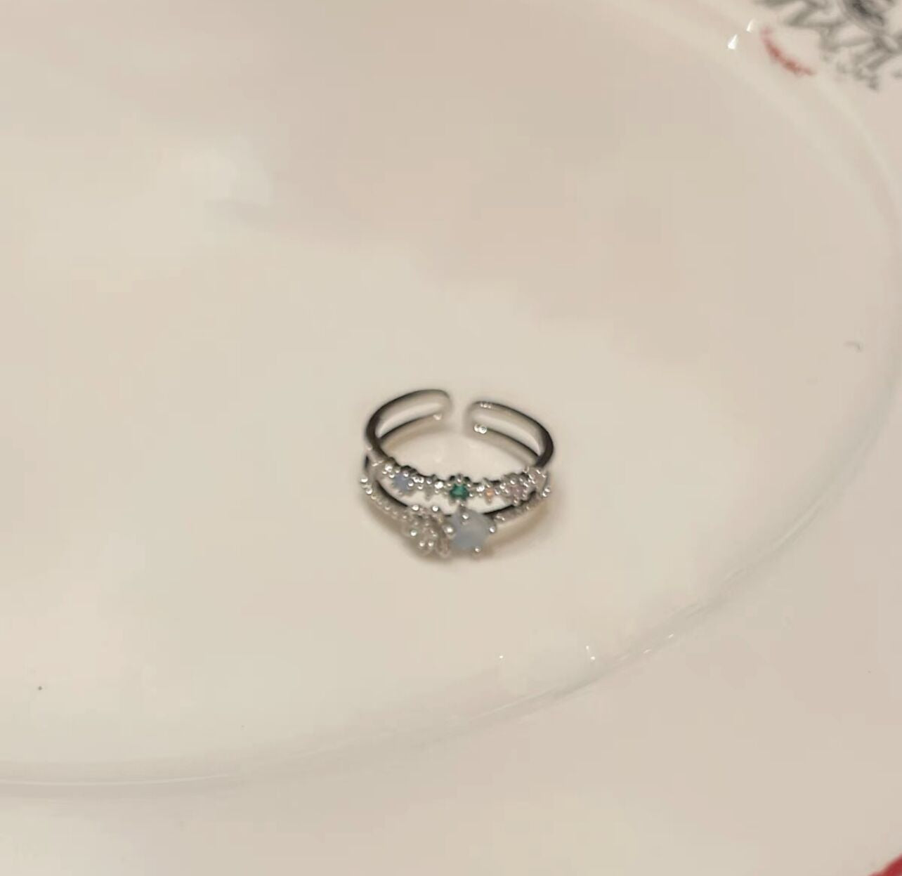 Wholesale Love Moonlight Aquamarine Zircon Open Adjustable Opening Ring