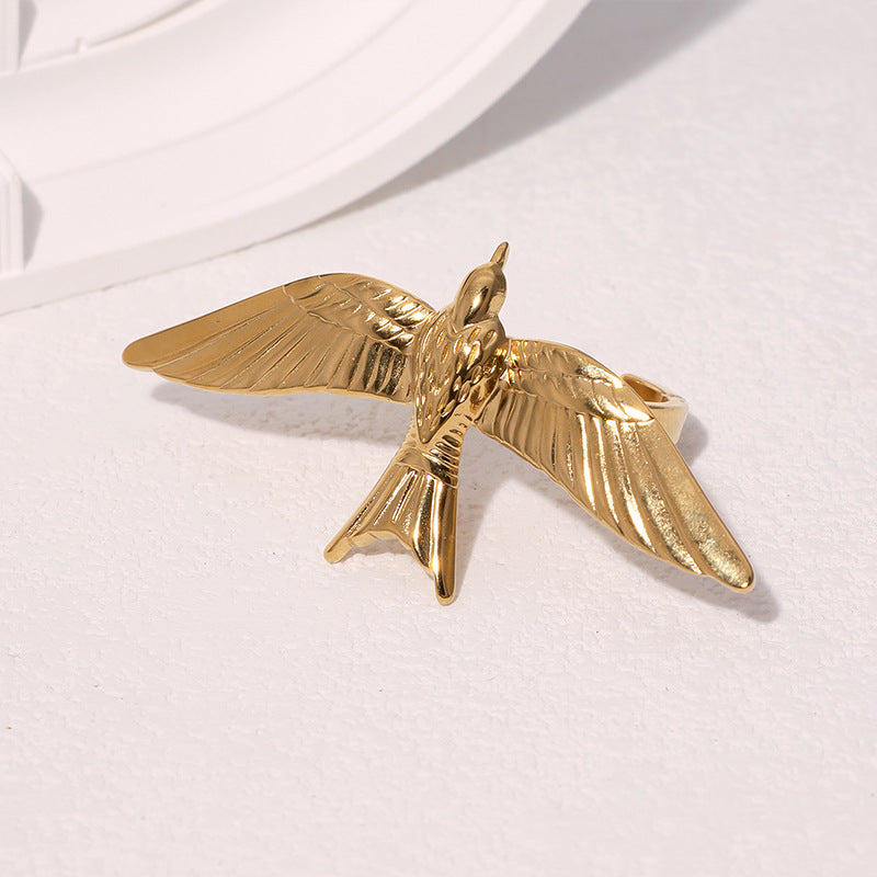 Wholesale Stainless Steel Dove Open Ring Retro Gold Fashion Jewelry Accessory For Gift Party
