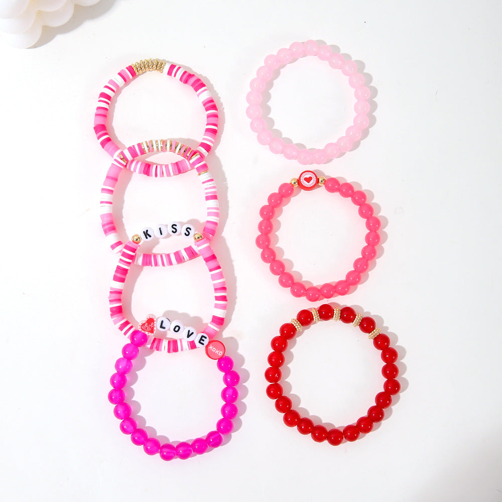 Wholesale cute pink love clay Valentine's Day bracelet set