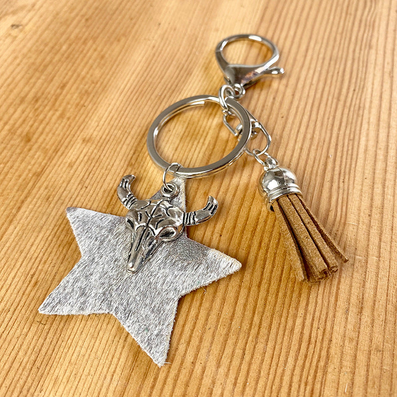 Wholesale of 2pcs/pack Western Fengdezhou Map Horse Hair Genuine Leather Keychain ACC-KC-HY013