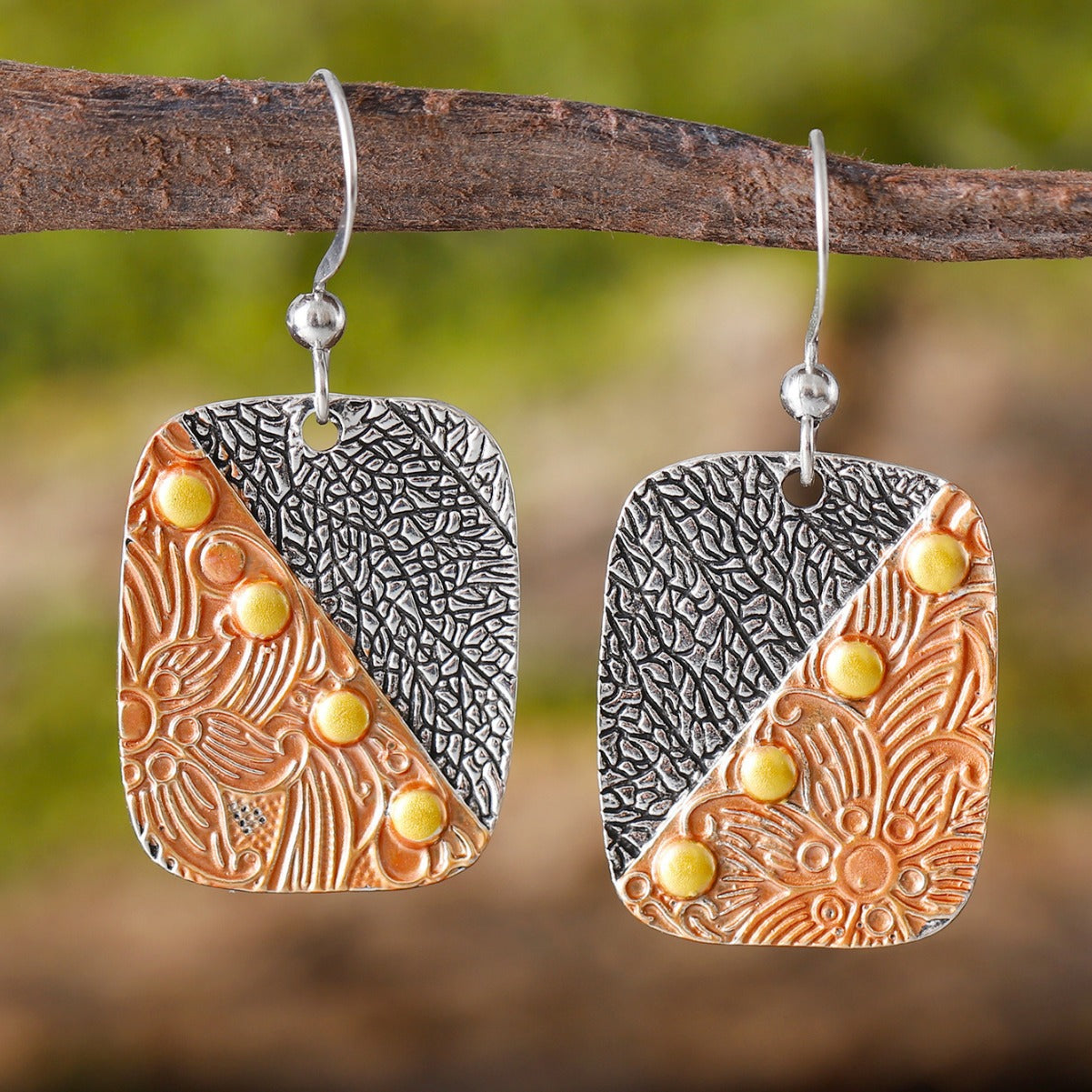 Wholesale Retro Old Carved Vein Pattern Geometric Square Earrings